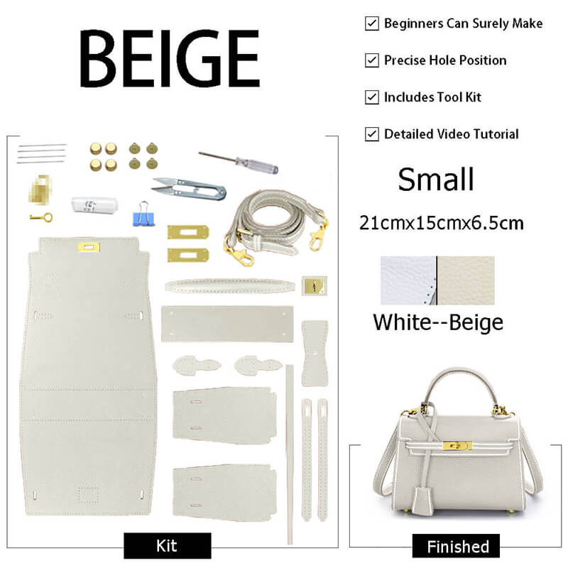 Kelly - Style Leather Bag DIY Kit with Lychee Pattern Leather – Babylon Leather - Babylon LeatherBabylon Grand SaleBabylon LeatherSY34-Lychee-Beige-Small-Gold & White