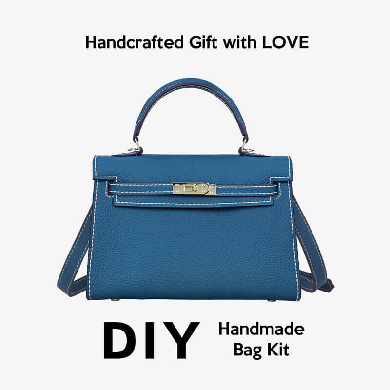 Kelly - Style Leather Bag DIY Kit with Lychee Pattern Leather – Babylon Leather - Babylon LeatherBabylon LeatherSY34 - Lychee - Peacock Blue - Large - Gold & White