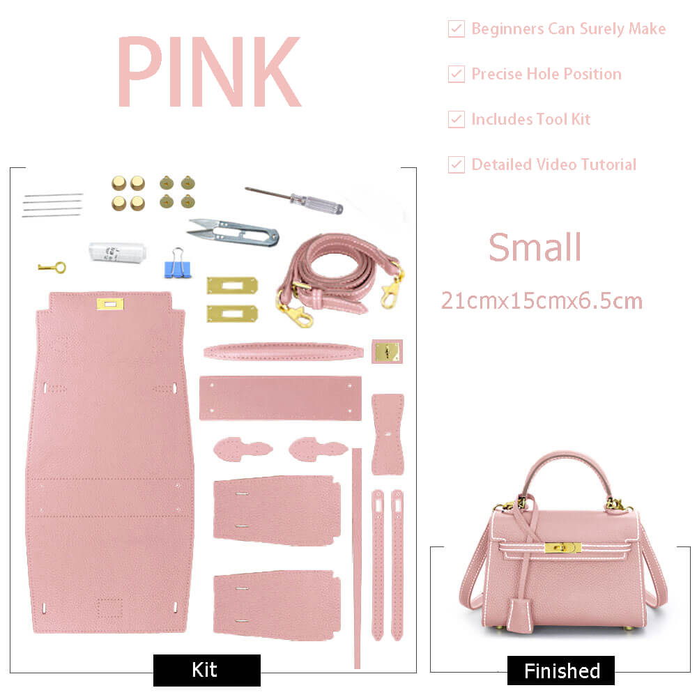 Kelly - Style Leather Bag DIY Kit with Lychee Pattern Leather – Babylon Leather - Babylon LeatherBabylon LeatherSY34-Lychee-Pink-Small-Gold & White