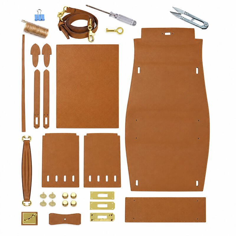 Kelly-Style Leather Bag DIY Kit with Oblique Holes Togo Leather – Babylon Leather - Babylon LeatherBabylon LeatherSY36-Togo-Caramel-Gold-Color-Matched
