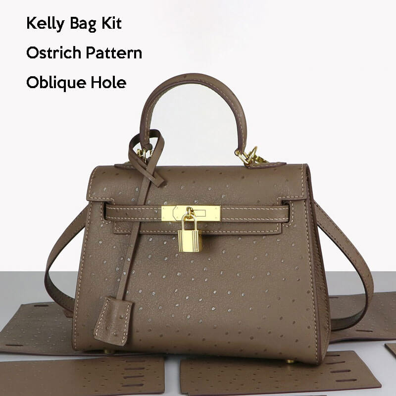 Kelly - Style Leather Bag DIY Kit with Ostrich Pattern Leather – Babylon Leather - Babylon LeatherBabylon LeatherSY36 - Ostrich - Brown - Gold - Color - Matched
