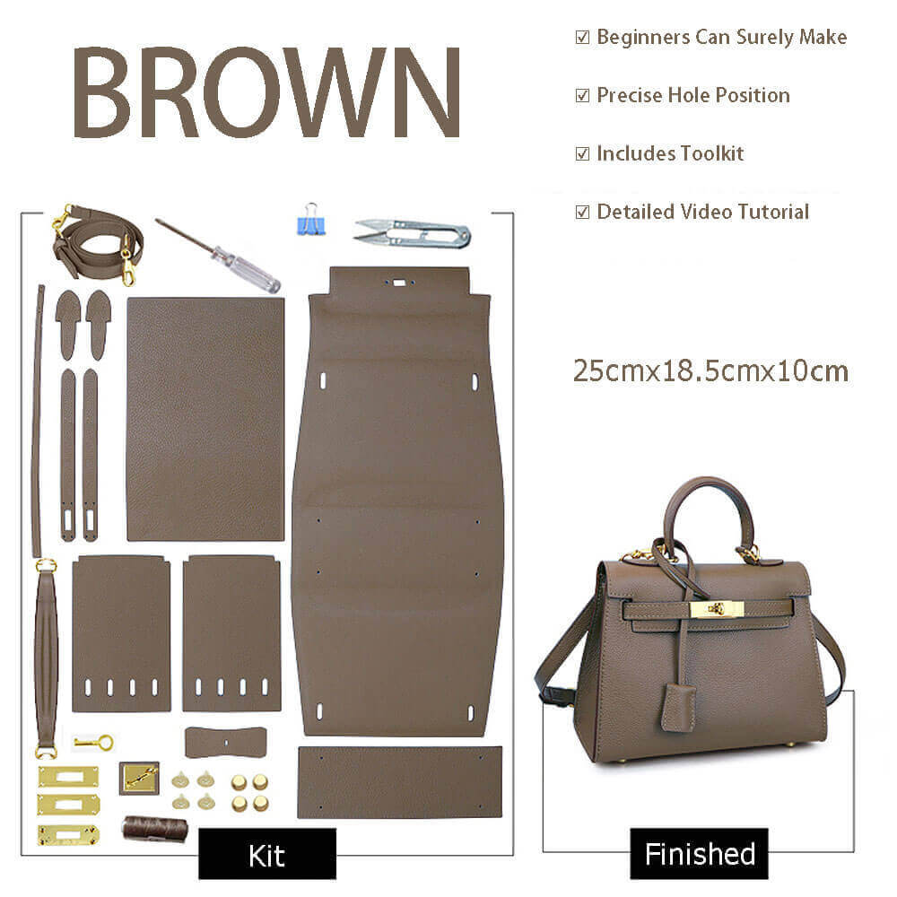 Kelly - Style Leather Bag DIY Kit with Togo Leather – Babylon Leather - Babylon LeatherBabylon LeatherSY36-Togo-Brown-Gold-Color-Matched
