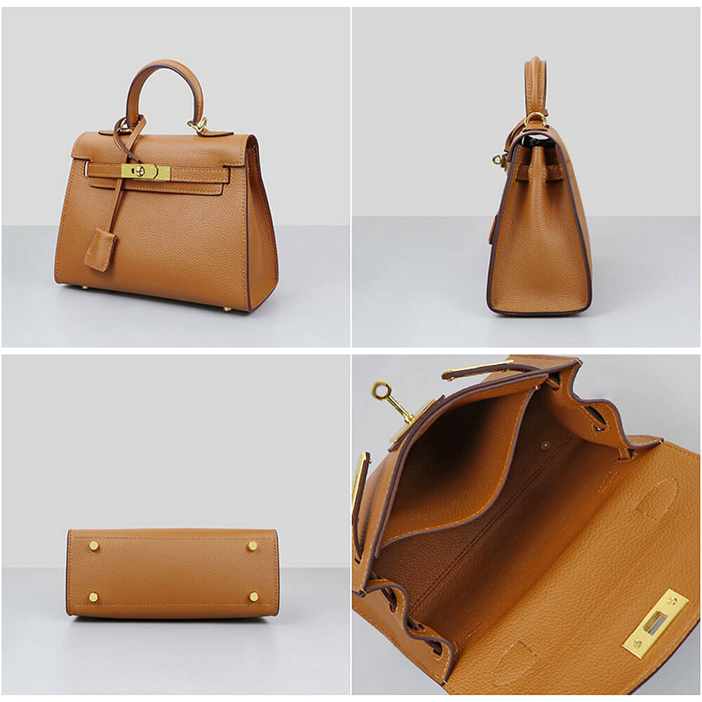 Kelly - Style Leather Bag DIY Kit with Togo Leather – Babylon Leather - Babylon LeatherBabylon LeatherSY36 - Togo - Caramel - Gold - Color - Matched
