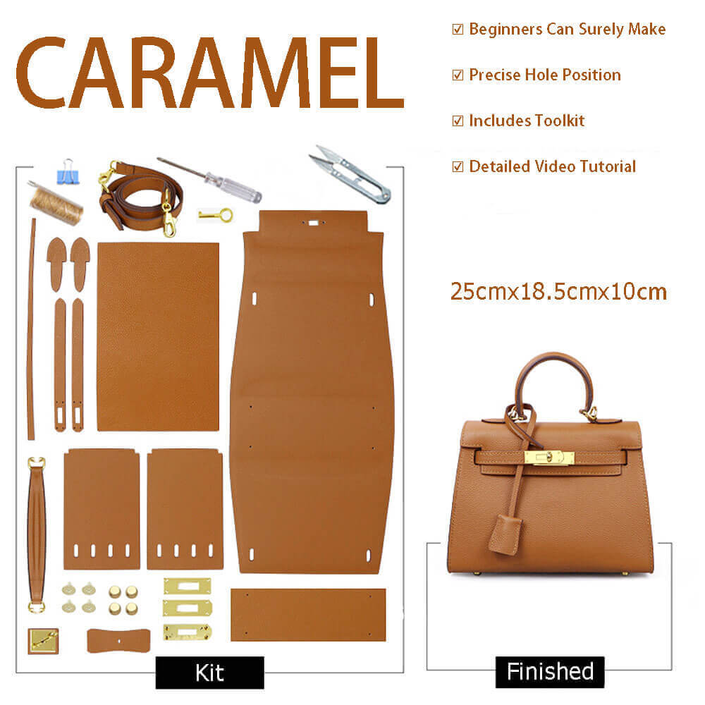 Kelly - Style Leather Bag DIY Kit with Togo Leather – Babylon Leather - Babylon LeatherBabylon LeatherSY36-Togo-Caramel-Gold-Color-Matched