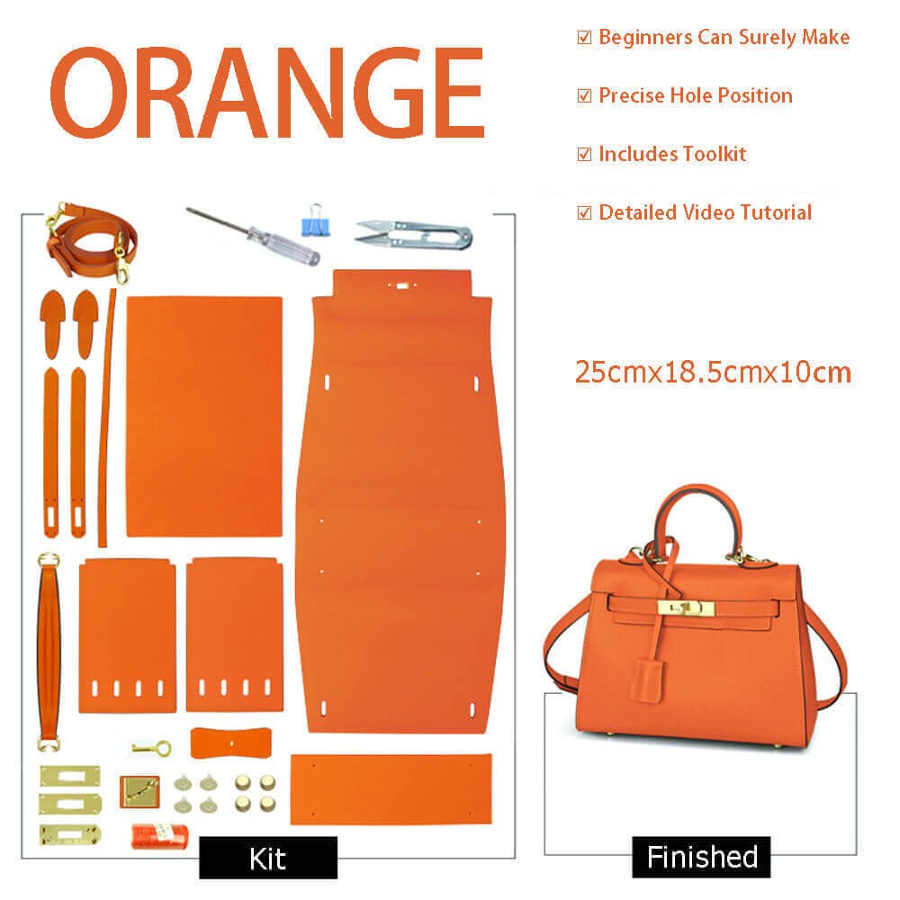 Kelly - Style Leather Bag DIY Kit with Togo Leather – Babylon Leather - Babylon LeatherBabylon LeatherSY36-Togo-Orange-Gold-Color-Matched
