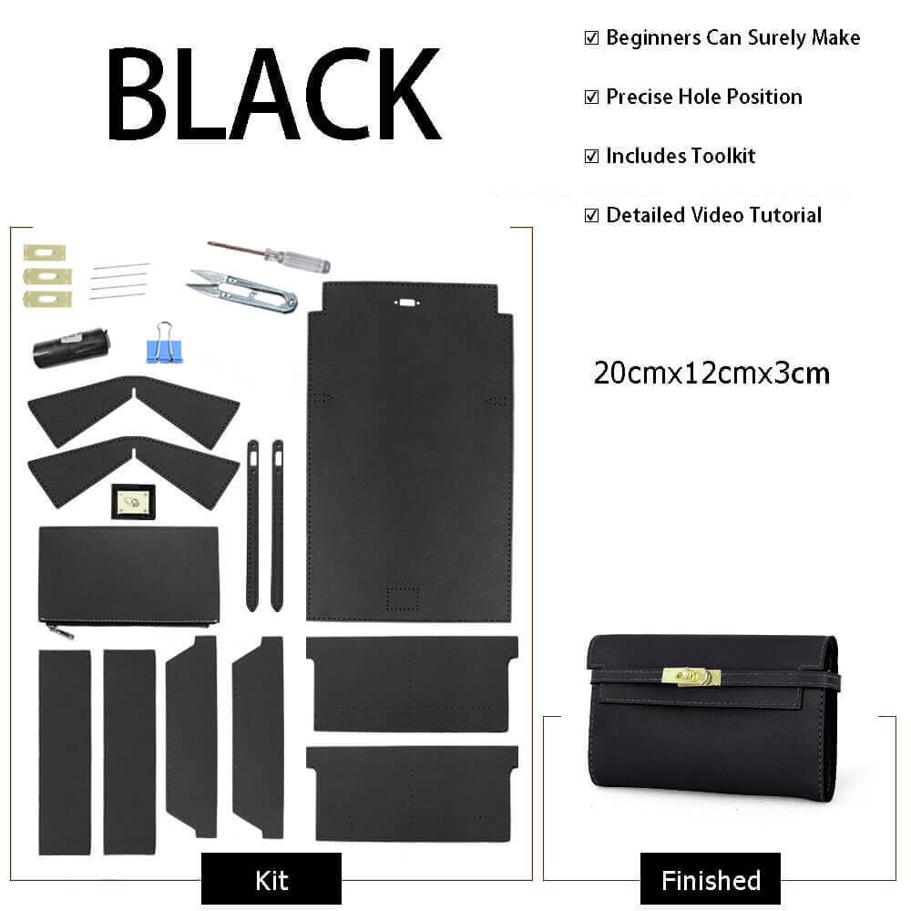Kelly - Style Leather Clutch Handbag DIY Kit – Babylon Leather - Babylon LeatherBabylon LeatherSY21 - Black - With Strap Insert Bag - Color - Matched