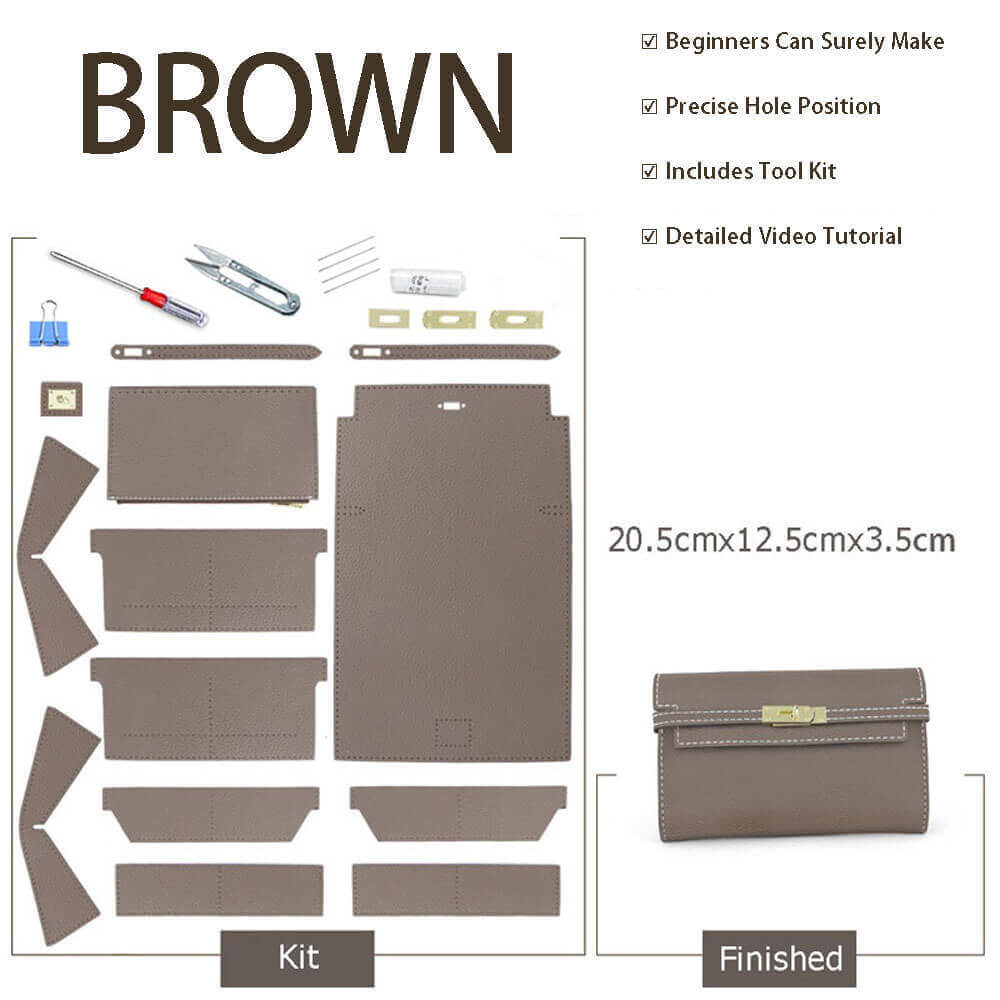 Kelly - Style Leather Clutch Handbag DIY Kit – Babylon Leather - Babylon LeatherBabylon LeatherSY21 - Brown - With Strap Insert Bag - Color - Matched