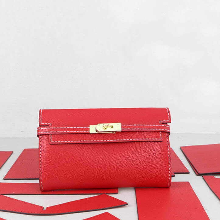 Kelly - Style Leather Clutch Handbag DIY Kit – Babylon Leather - Babylon LeatherBabylon LeatherSY21-Red-With Strap Insert Bag-Color-Matched