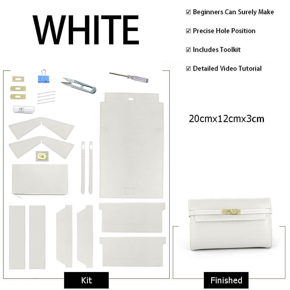 Kelly - Style Leather Clutch Handbag DIY Kit – Babylon Leather - Babylon LeatherBabylon LeatherSY21 - White - With Strap Insert Bag - Color - Matched
