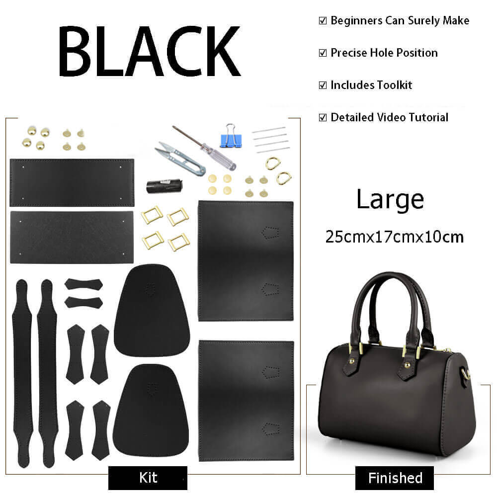 Large Boston - Style Leather Bag DIY Kit – Babylon Leather - Babylon LeatherBabylon LeatherSY10-Large-Black-Color-Matched