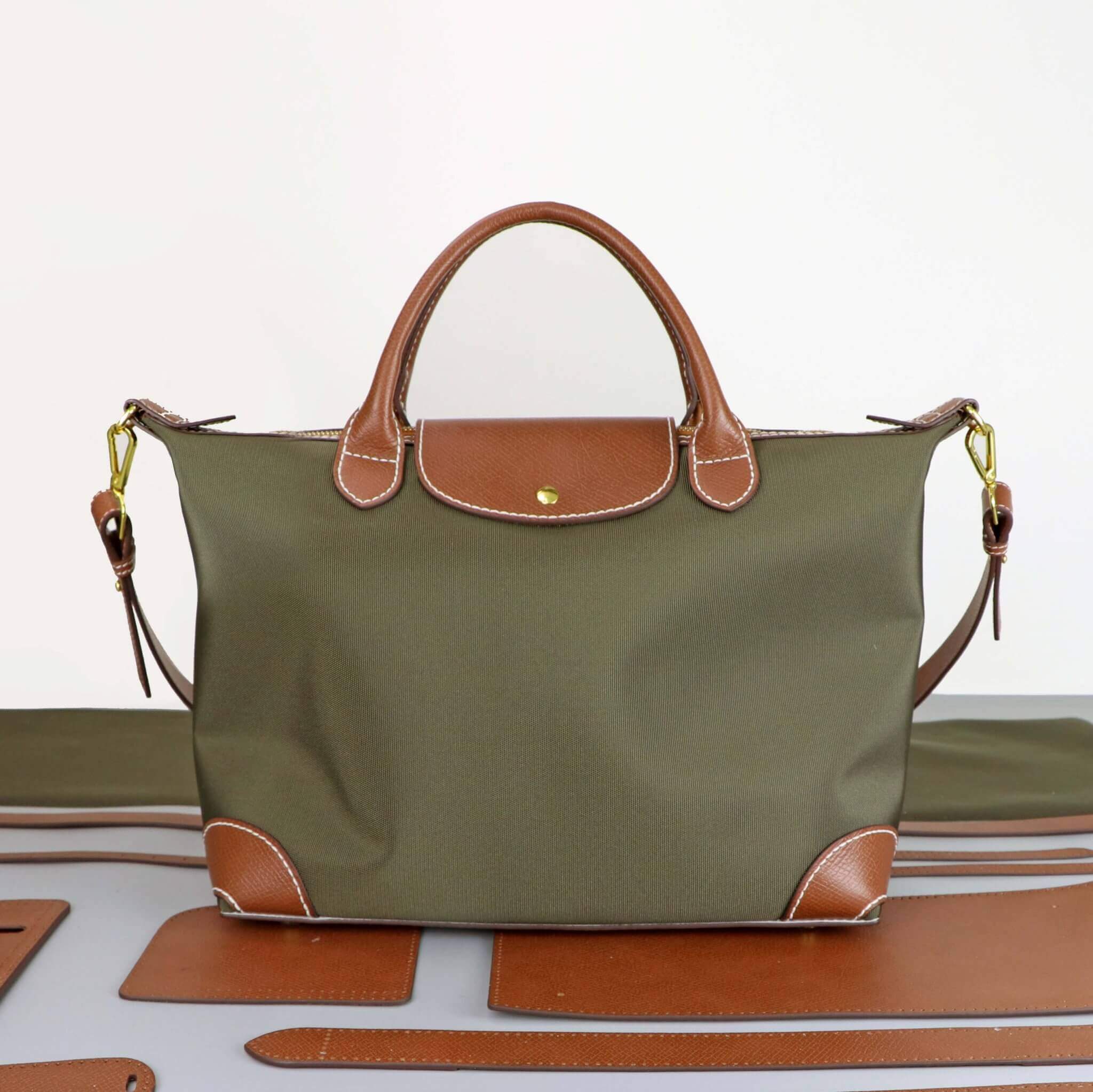 Large Le Pliage Travel Bag DIY Sewing Kit – Babylon Leather - Babylon LeatherBabylon LeatherSY89-Green-White