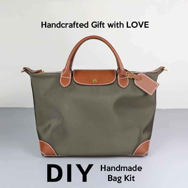 Large Le Pliage Travel Bag DIY Sewing Kit – Babylon Leather - Babylon LeatherBabylon LeatherSY89 - Green - White