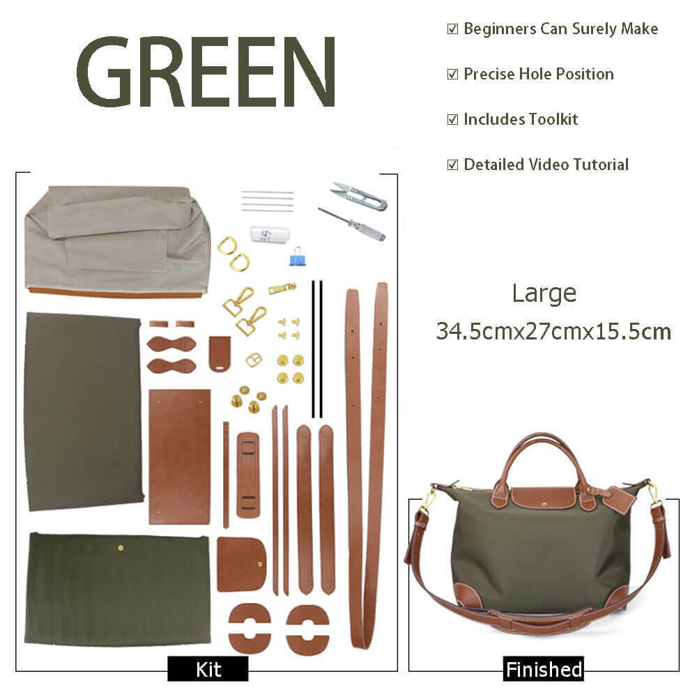 Large Le Pliage Travel Bag DIY Sewing Kit – Babylon Leather - Babylon LeatherBabylon LeatherSY89-Green-White