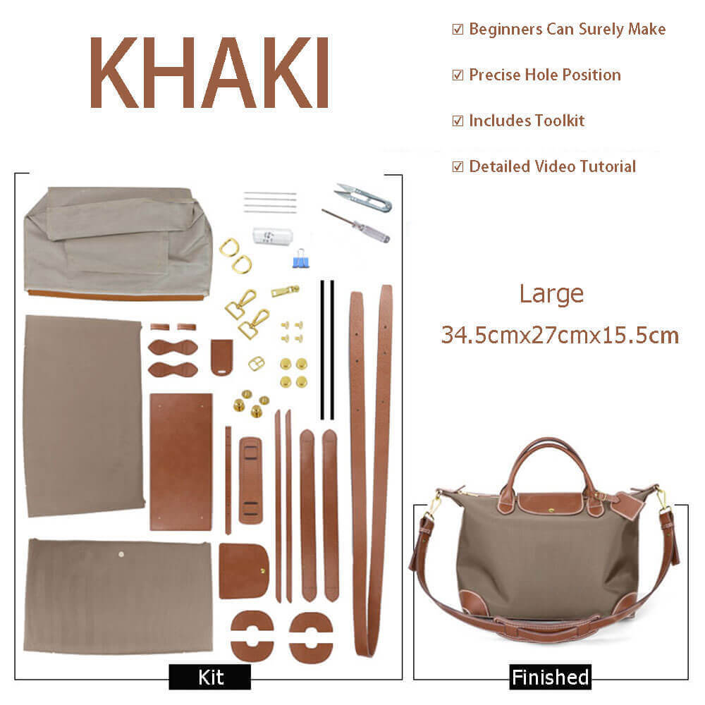 Large Le Pliage Travel Bag DIY Sewing Kit – Babylon Leather - Babylon LeatherBabylon LeatherSY89-Khaki-White