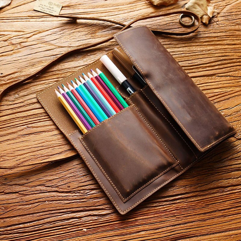 Large Leather Pen Roll Multi-Slot – Babylon Leather - Babylon LeatherBabylon LeatherAN27-Brown