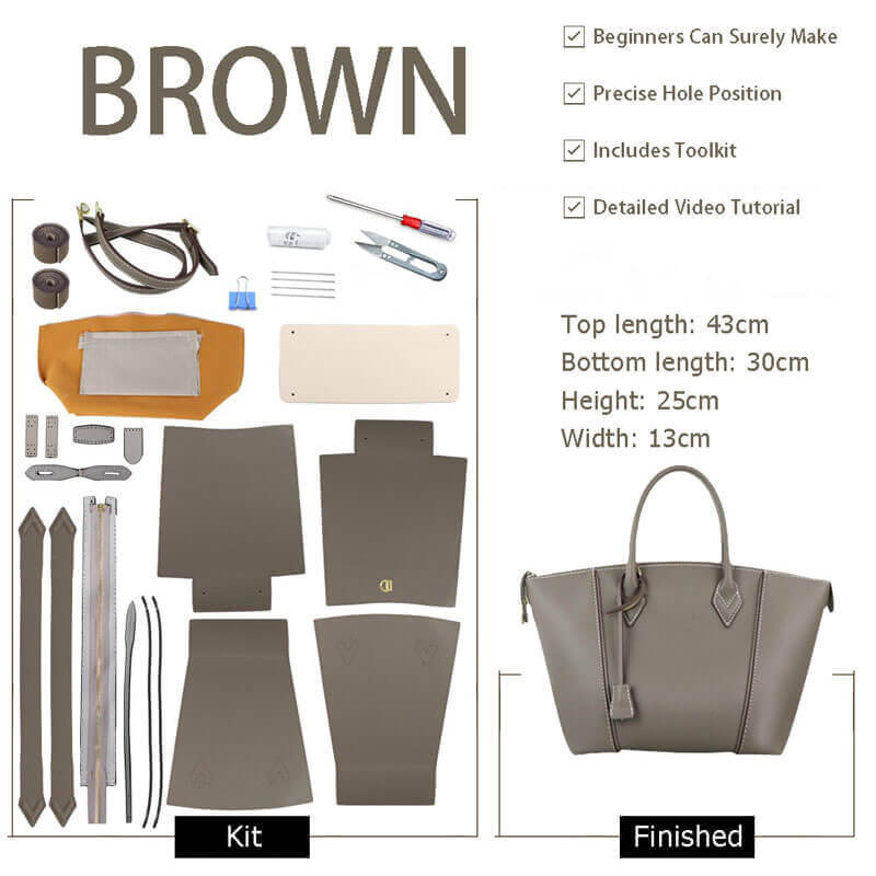 Large Leather Tote Bag DIY Kit for Beginners – Babylon Leather - Babylon LeatherBabylon LeatherSY32 - Brown - Color - Matched