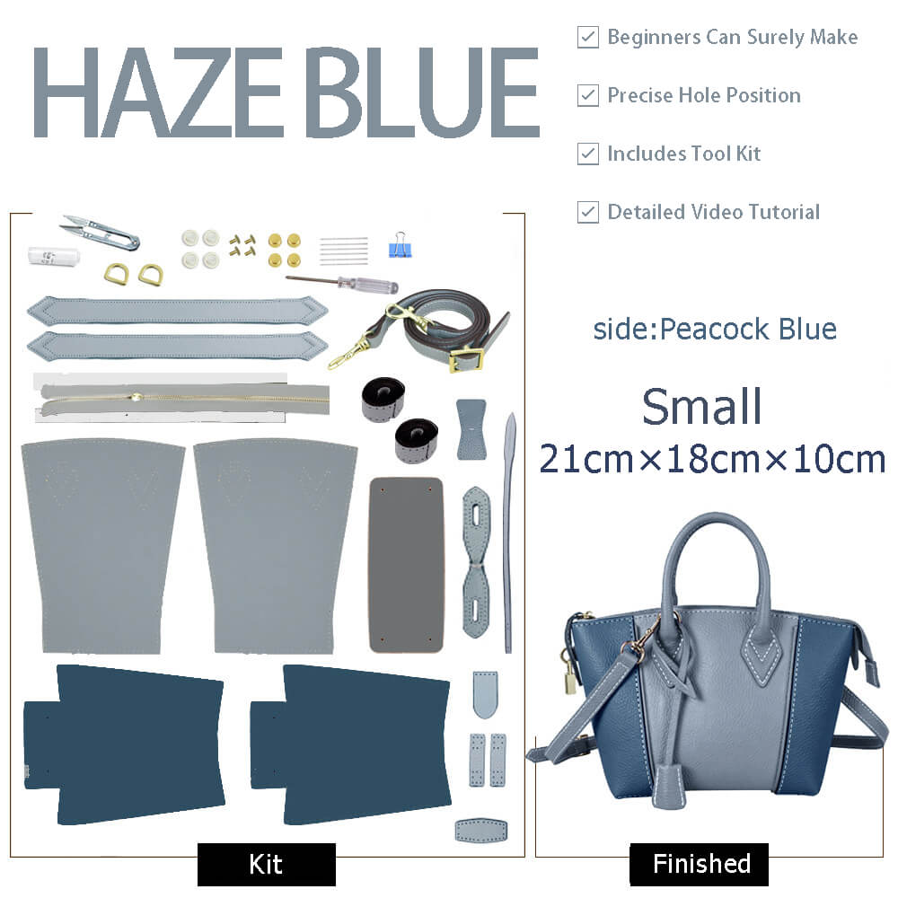 Large Leather Tote Bag DIY Kit for Beginners – Babylon Leather - Babylon LeatherBabylon LeatherSY32-Haze Blue-Color-Matched-Small