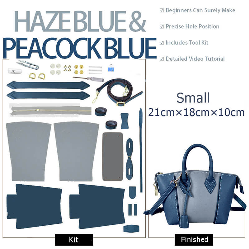 Large Leather Tote Bag DIY Kit for Beginners – Babylon Leather - Babylon LeatherBabylon LeatherSY32-Haze Blue & Peacock Blue-Small-Color-Matched