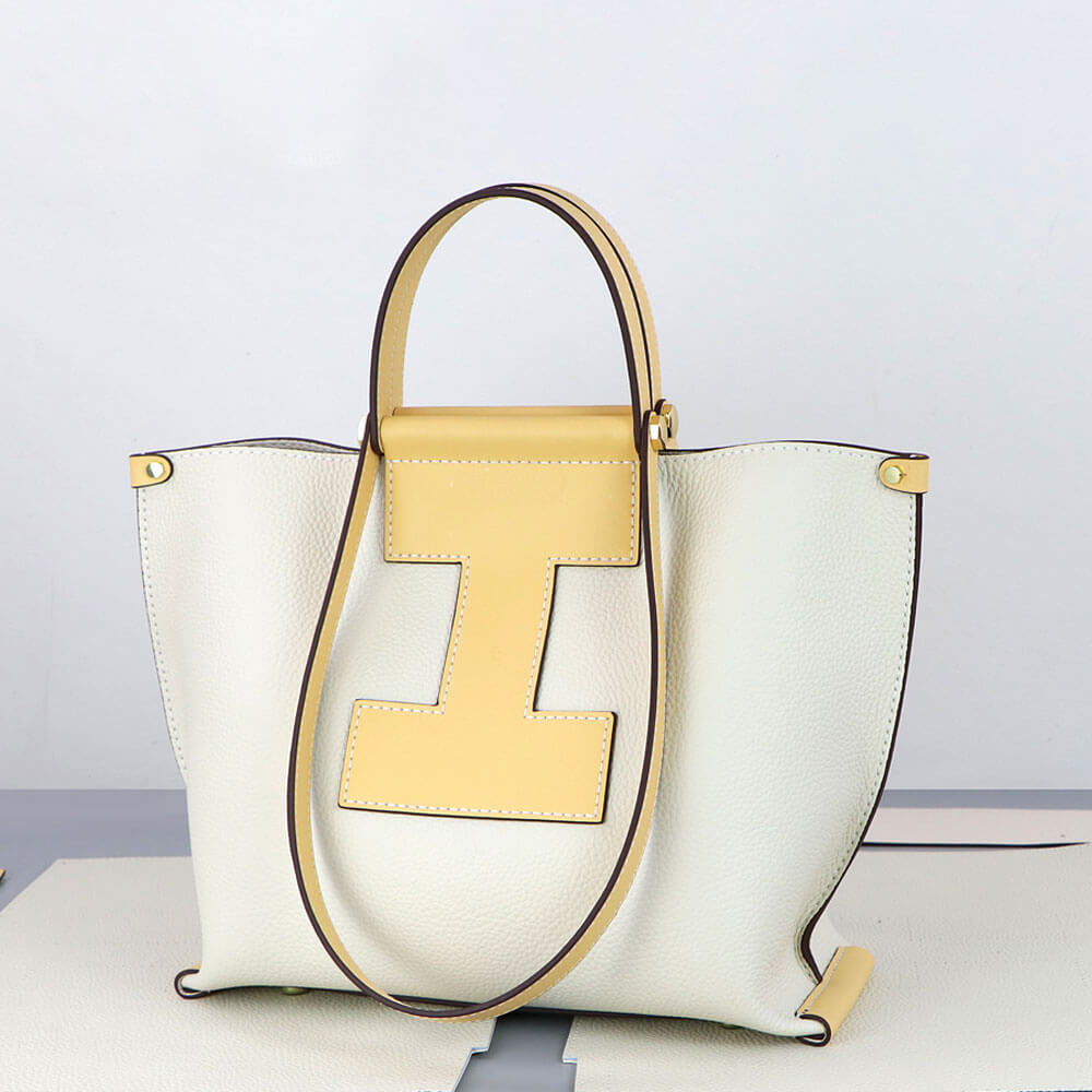 Large Magnetic Clasp Leather Tote Bag DIY Kit – Babylon Leather - Babylon LeatherBabylon LeatherSY67 - Beige & Yellow - White