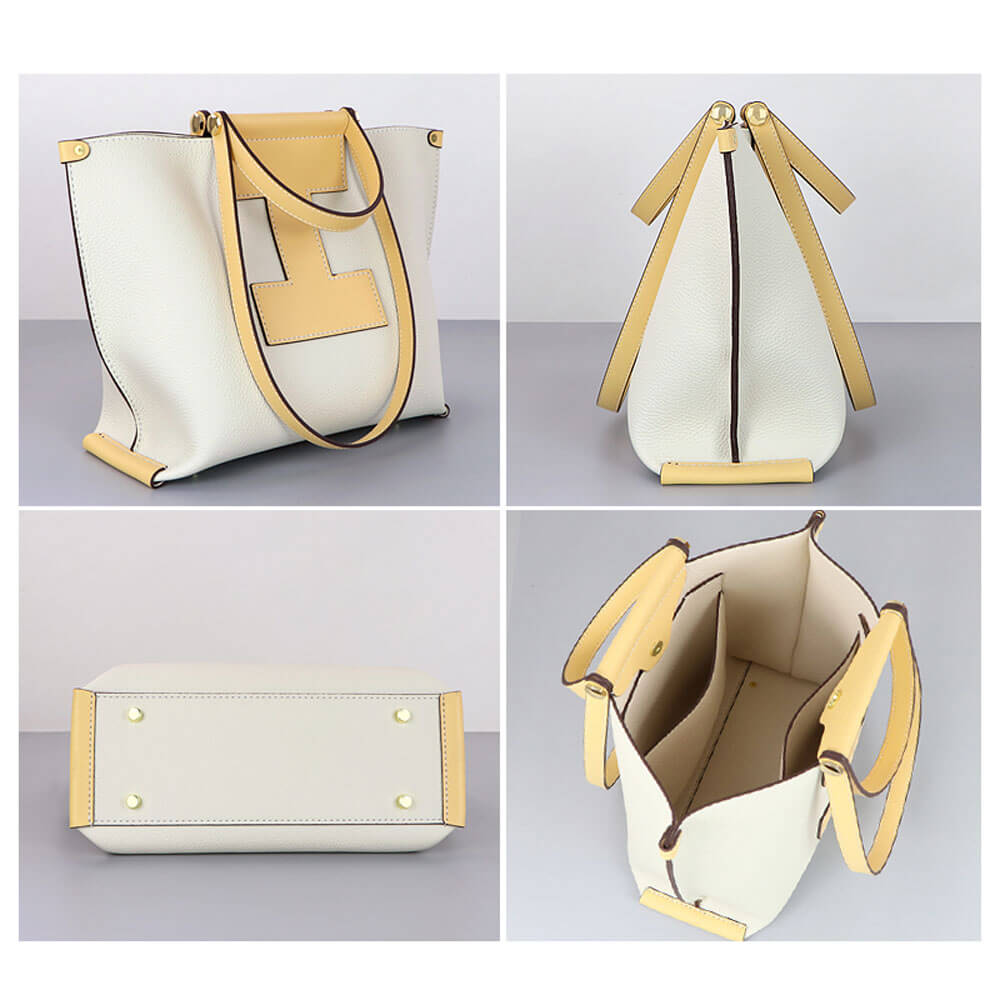 Large Magnetic Clasp Leather Tote Bag DIY Kit – Babylon Leather - Babylon LeatherBabylon LeatherSY67 - Beige & Yellow - White