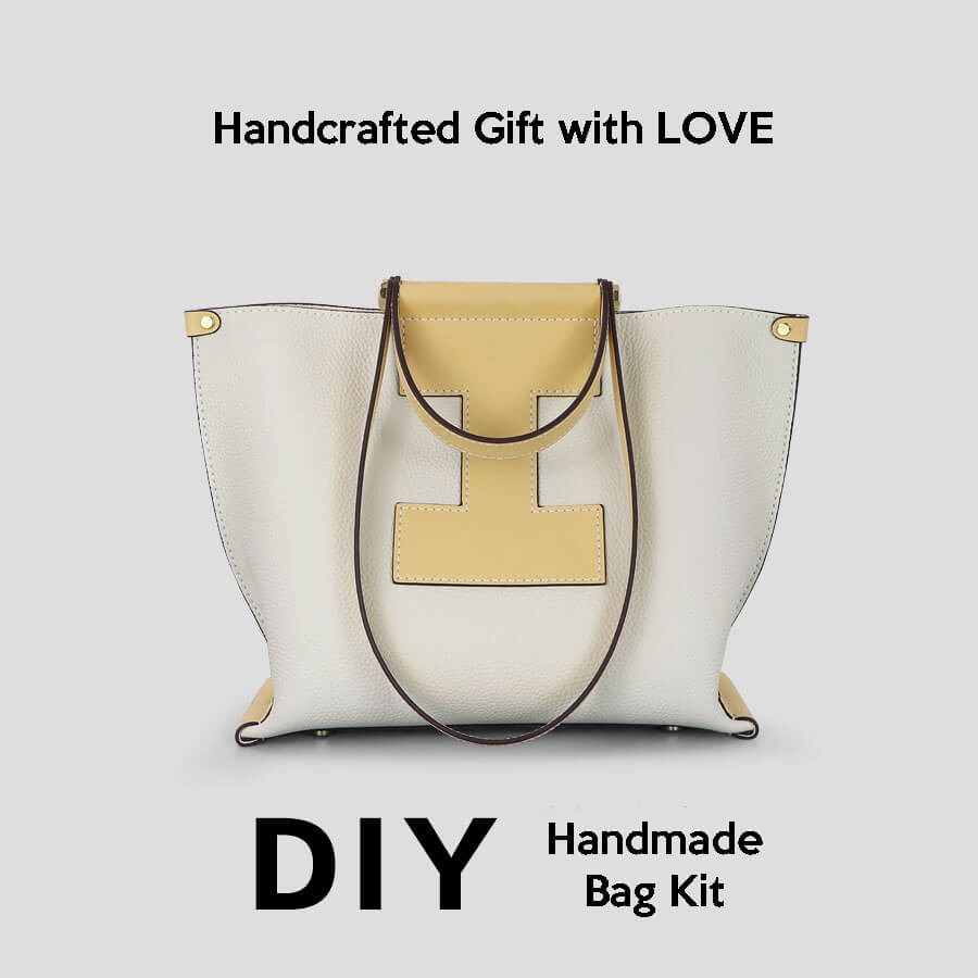 Large Magnetic Clasp Leather Tote Bag DIY Kit – Babylon Leather - Babylon LeatherBabylon LeatherSY67 - Beige & Yellow - White