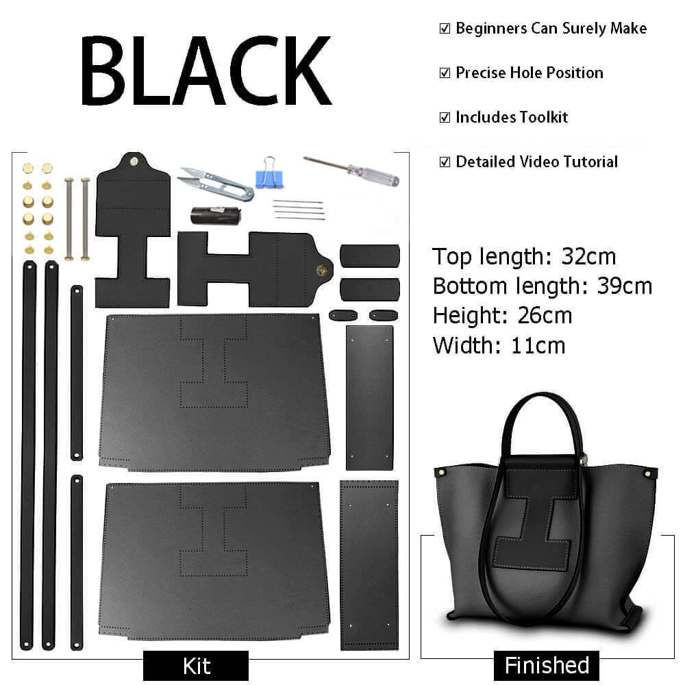 Large Magnetic Clasp Leather Tote Bag DIY Kit – Babylon Leather - Babylon LeatherBabylon LeatherSY67-Black-Color-Matched