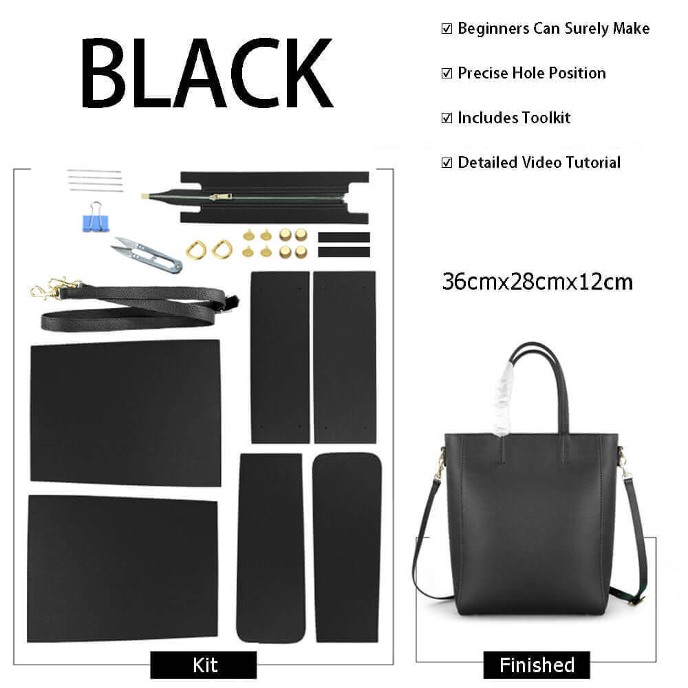 Large Sac Plat Leather Tote Bag DIY Kit – Babylon Leather - Babylon LeatherBabylon LeatherSY37-Black-Color-Matched