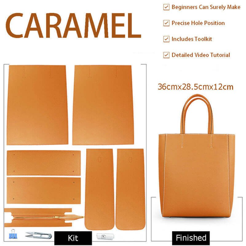 Large Sac Plat Leather Tote Bag DIY Kit – Babylon Leather - Babylon LeatherBabylon LeatherSY37-Caramel-White