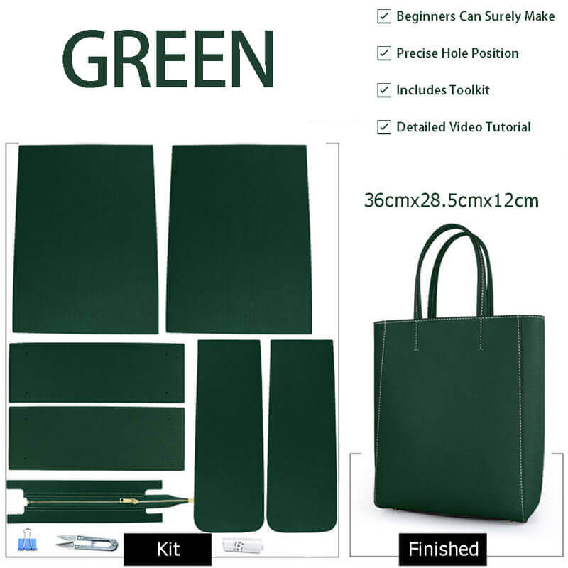 Large Sac Plat Leather Tote Bag DIY Kit – Babylon Leather - Babylon LeatherBabylon LeatherSY37-Green-Color-Matched
