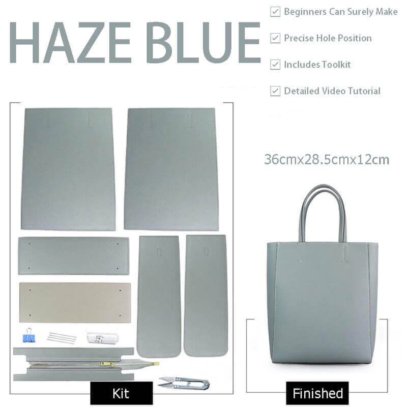 Large Sac Plat Leather Tote Bag DIY Kit – Babylon Leather - Babylon LeatherBabylon LeatherSY37-Haze Blue-White