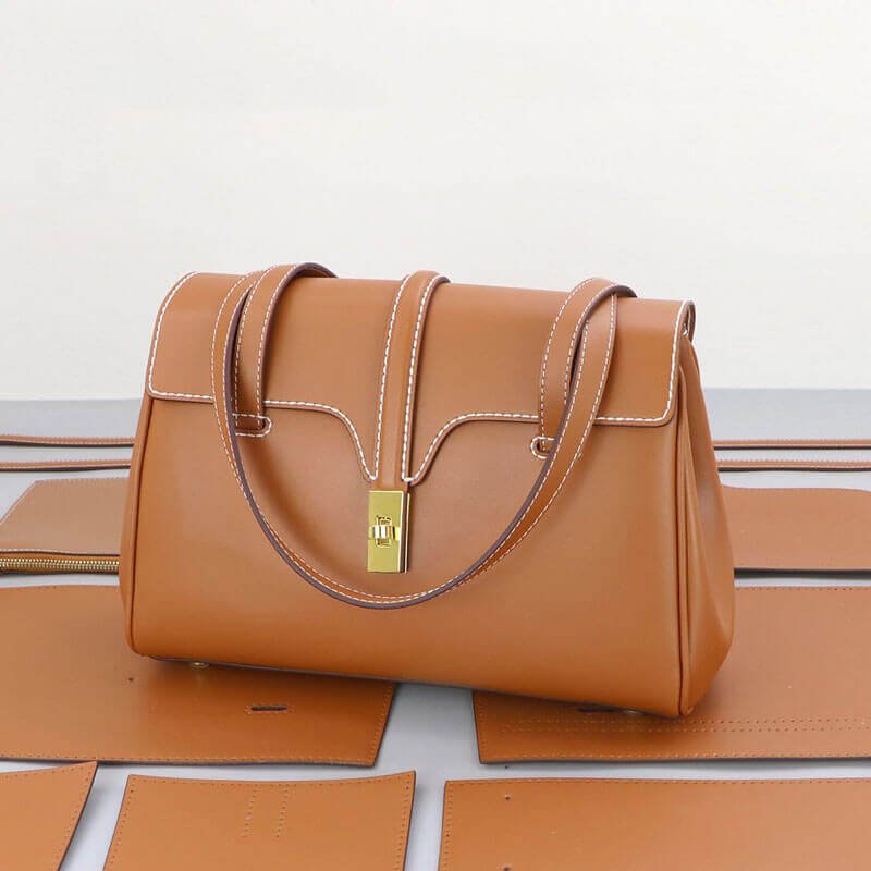 Large Soft Leather Tote Bag DIY Kit – Babylon Leather - Babylon LeatherBabylon LeatherSY46 - Caramel - Large - White