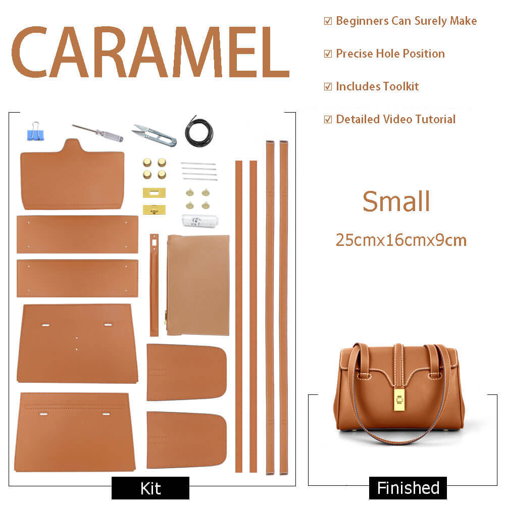 Large Soft Leather Tote Bag DIY Kit – Babylon Leather - Babylon LeatherBabylon LeatherSY46-Caramel-Small-White