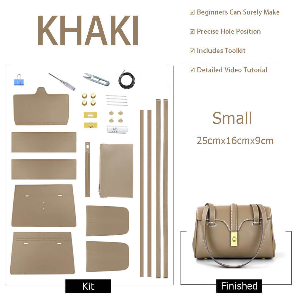 Large Soft Leather Tote Bag DIY Kit – Babylon Leather - Babylon LeatherBabylon LeatherSY46-Khaki-Small-White