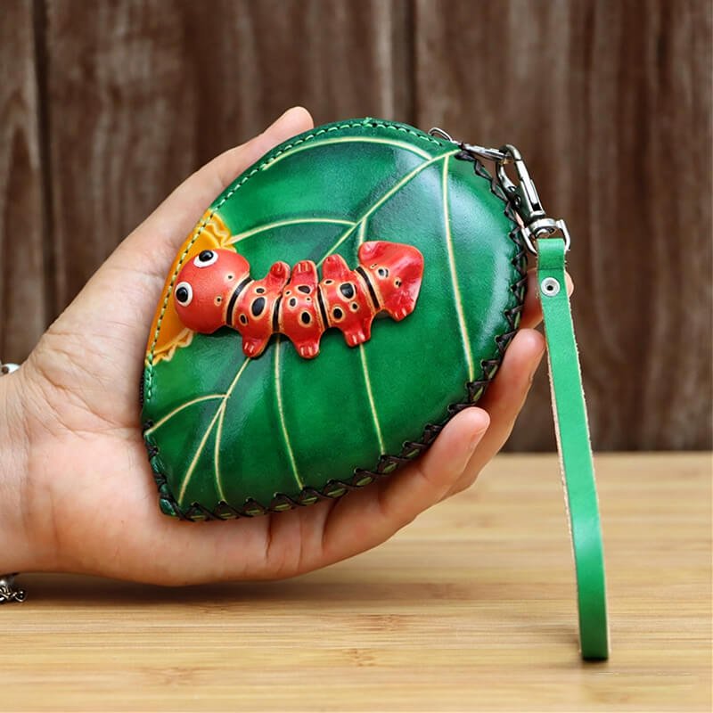 Leaf Caterpillar - Shaped Leather Coin Purse – Babylon Leather - Babylon LeatherBabylon LeatherLLZ42-Green