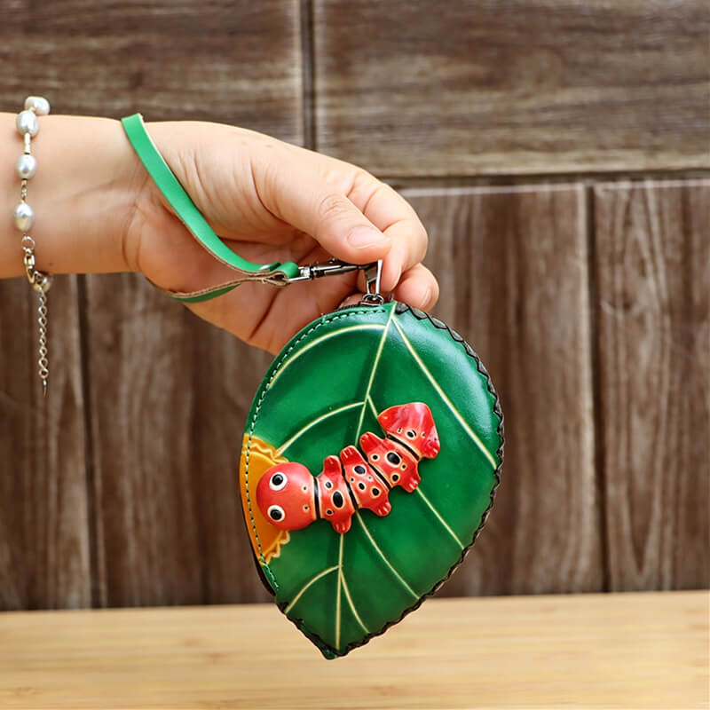 Leaf Caterpillar - Shaped Leather Coin Purse – Babylon Leather - Babylon LeatherBabylon LeatherLLZ42-Green