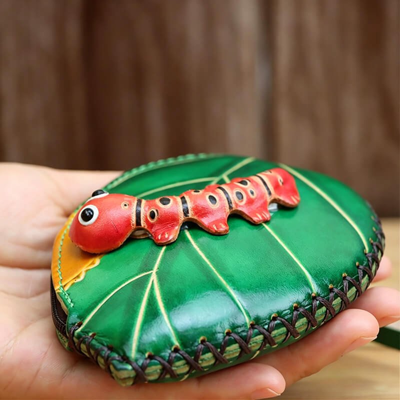 Leaf Caterpillar - Shaped Leather Coin Purse – Babylon Leather - Babylon LeatherBabylon LeatherLLZ42-Green