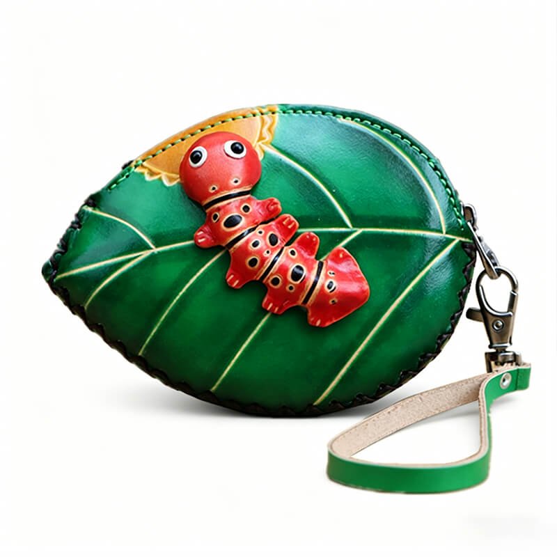 Leaf Caterpillar - Shaped Leather Coin Purse – Babylon Leather - Babylon LeatherBabylon LeatherLLZ42-Green