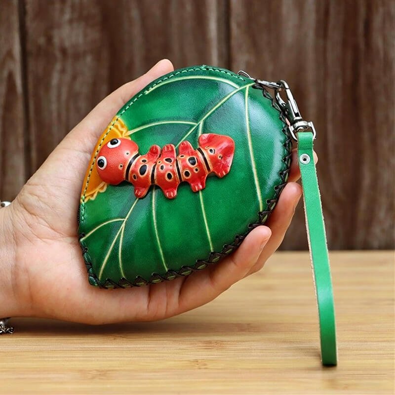 Leaf Caterpillar - Shaped Leather Coin Purse – Babylon Leather - Babylon LeatherBabylon LeatherLLZ42-Green