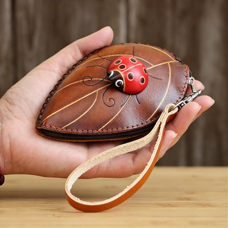 leaf - ladybug - shaped - leather - coin - purse - Babylon LeatherBabylon LeatherLLZ30-Brown