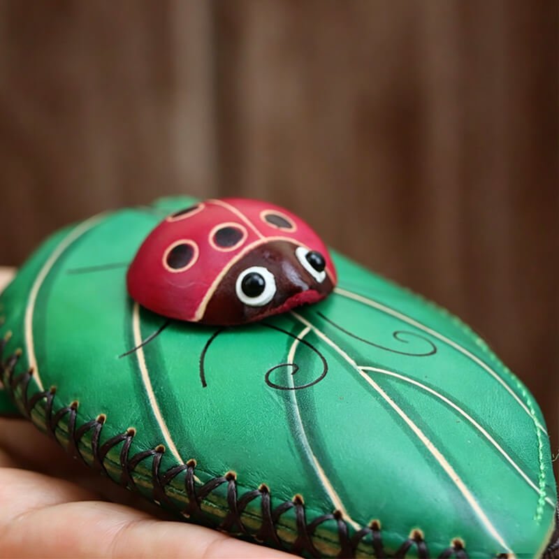leaf - ladybug - shaped - leather - coin - purse - Babylon LeatherBabylon LeatherLLZ30-Green