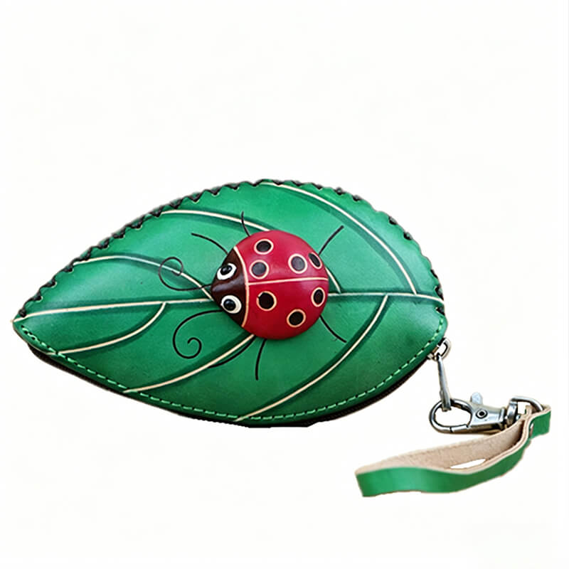leaf - ladybug - shaped - leather - coin - purse - Babylon LeatherBabylon LeatherLLZ30-Green