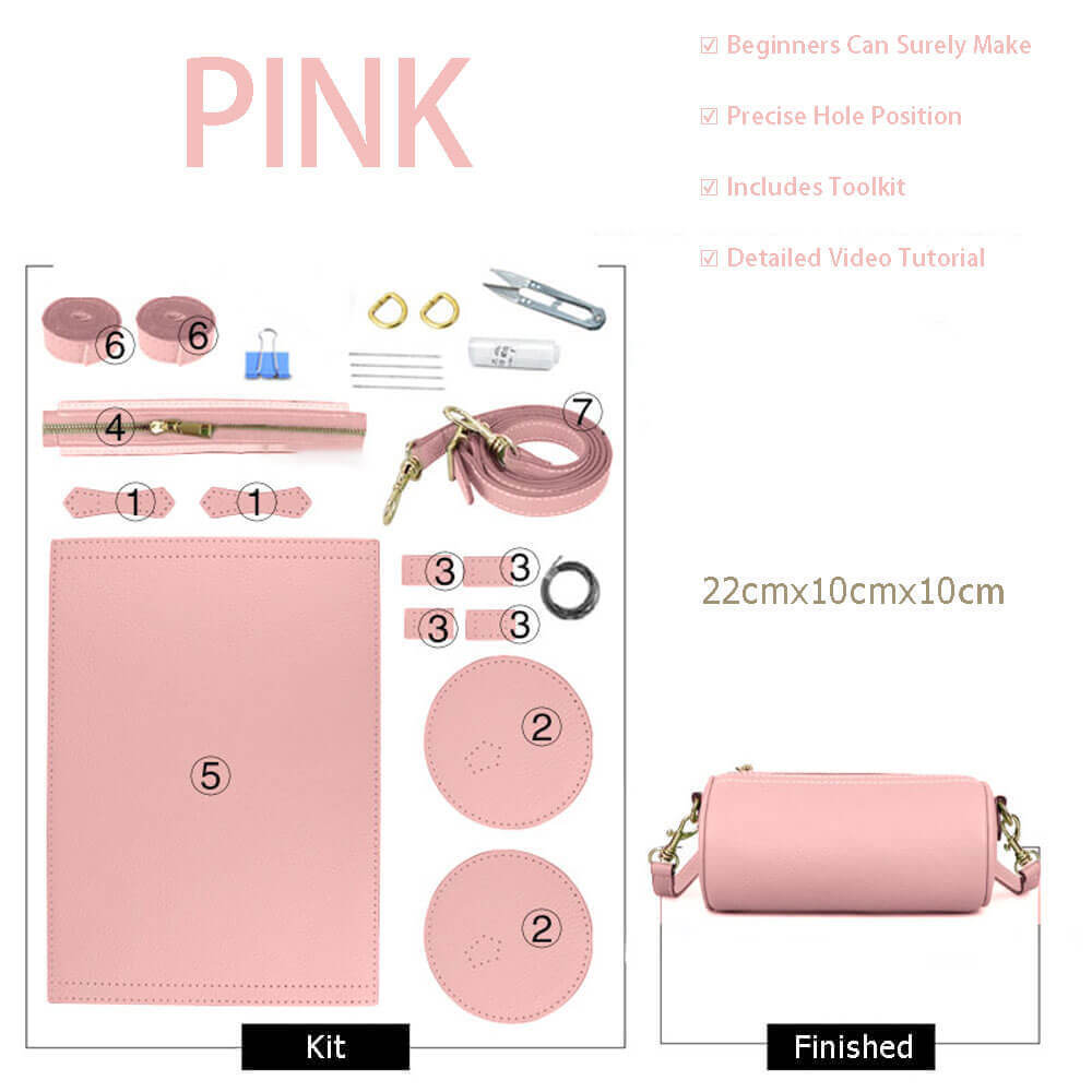 Leather Barrel Bag Making Kit – Babylon Leather - Babylon LeatherBabylon LeatherSY97-Pink-White
