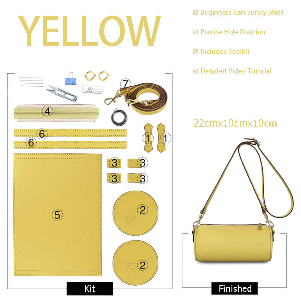 Leather Barrel Bag Making Kit – Babylon Leather - Babylon LeatherBabylon LeatherSY97-Yellow-White