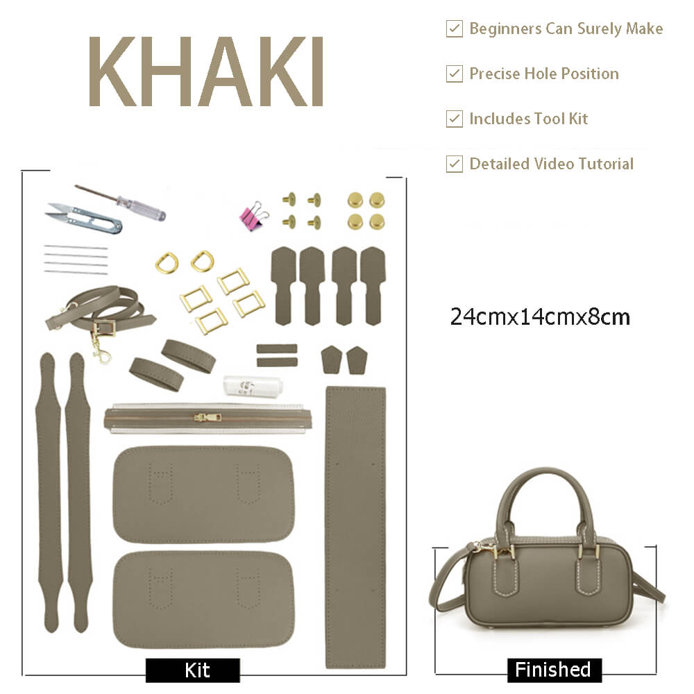 Leather Bowling Bag DIY Craft Kit – Babylon Leather - Babylon LeatherBabylon LeatherSY122-Khaki-White