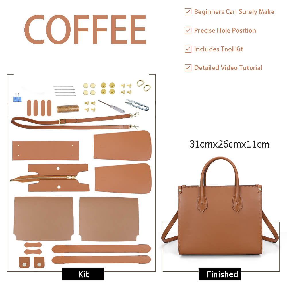 Leather Commuter Tote Bag DIY Craft Kit – Babylon Leather - Babylon LeatherBabylon LeatherSY125-Coffee-Color-Matched