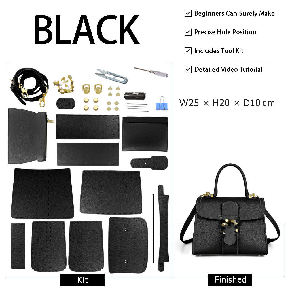 Leather Delvaux Brilliant Stitched Handbag DIY Kit – Babylon Leather - Babylon LeatherBabylon LeatherSY133-Black-White