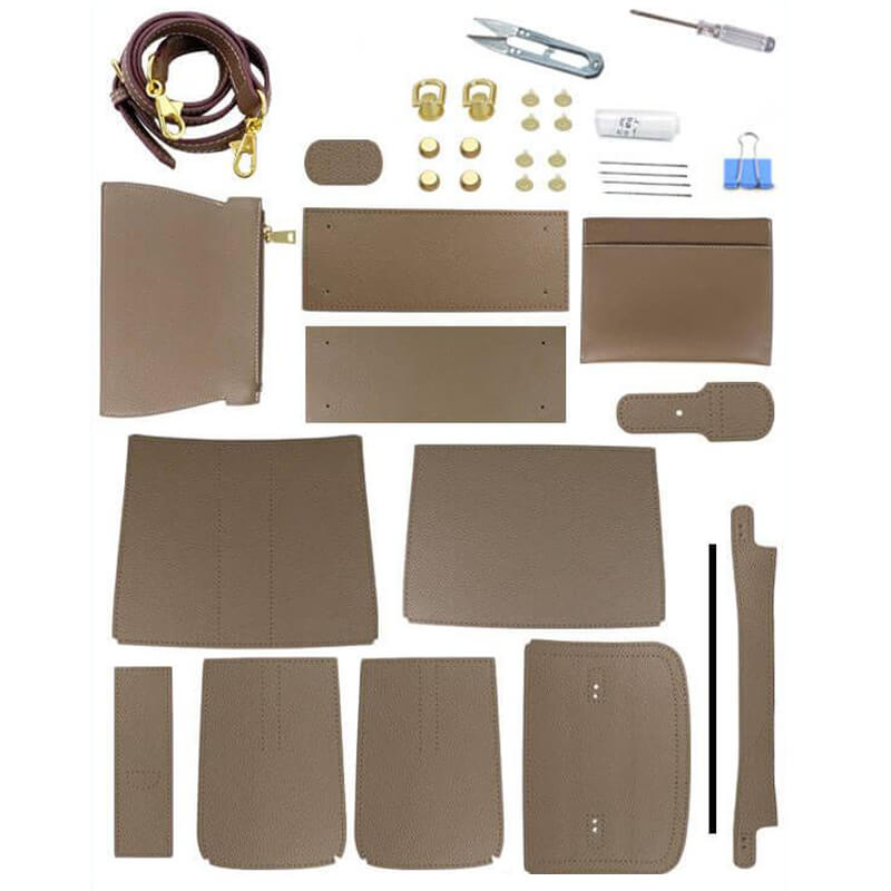 Leather Delvaux Brilliant Stitched Handbag DIY Kit – Babylon Leather - Babylon LeatherBabylon LeatherSY133-Brown-Gold-White