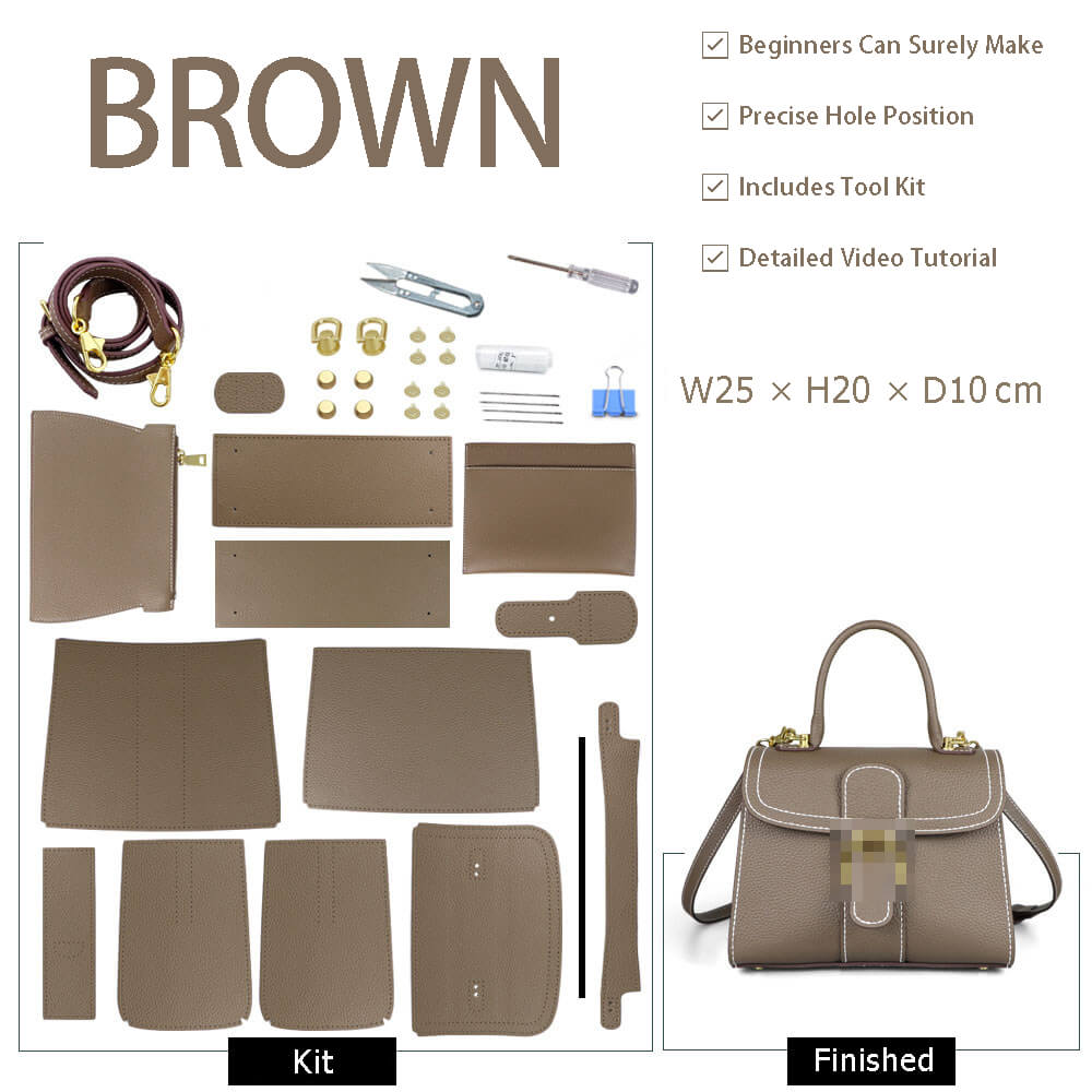 Leather Delvaux Brilliant Stitched Handbag DIY Kit – Babylon Leather - Babylon LeatherBabylon LeatherSY133-Brown-White