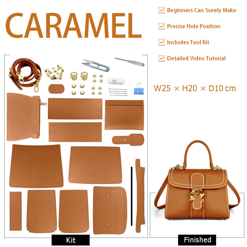 Leather Delvaux Brilliant Stitched Handbag DIY Kit – Babylon Leather - Babylon LeatherBabylon LeatherSY133-Caramel-White