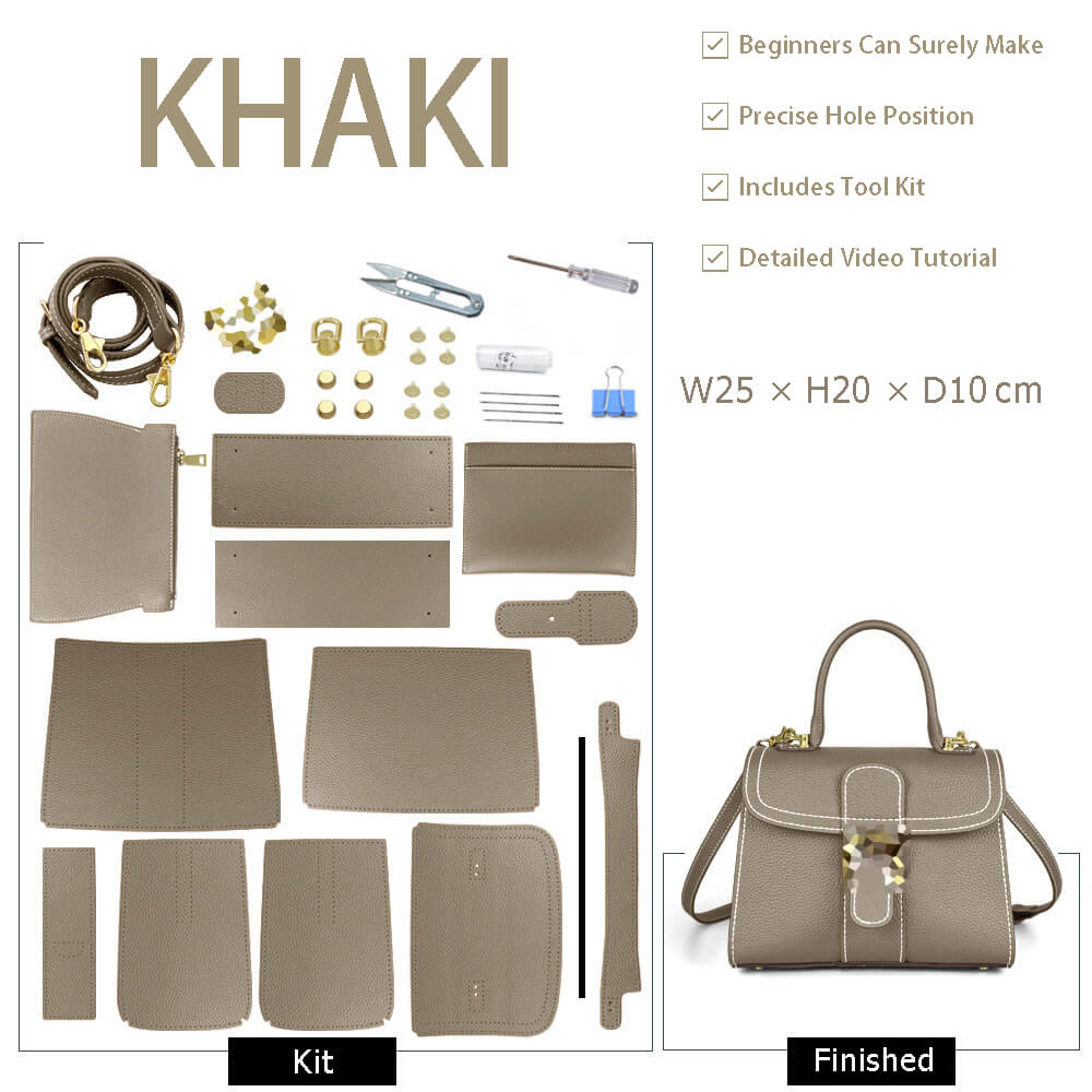 Leather Delvaux Brilliant Stitched Handbag DIY Kit – Babylon Leather - Babylon LeatherBabylon LeatherSY133-Khaki-White
